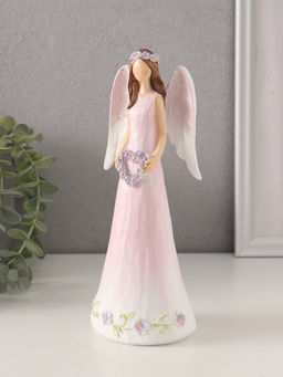 Фигурка полистоун Девушка-ангел в нежно-розовом платье с венком-сердце, 8.5?6?21.5 см