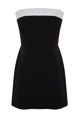 Siyah Straplez Renk Bloklu Mini Dokuma Sort Tulum TWOSS23TU00131