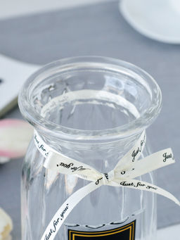 Ваза для цветов 18 см прозрачная с лентой этикетка / WRD-141 /уп 30/ без и/уп