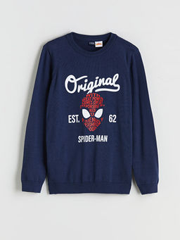 Bisiklet Yaka Spider-Man Bask?l? Erkek ?ocuk Triko Kazak