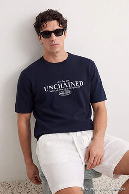 Lacivert Regular/Normal Kesim Bask_l_ Dokulu T-Shirt TMNSS26TS00068