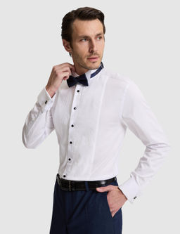 Beyaz Slim Fit _n_ Pliseli Duble Man_et Pamuk Kar___ml_ Smokin G_mlek