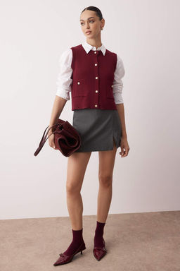 Bordo Pamuk Kar?s?ml? Crop/K?sa Yelek TWOAW26YE00009 - Trendyolmilla фото 3