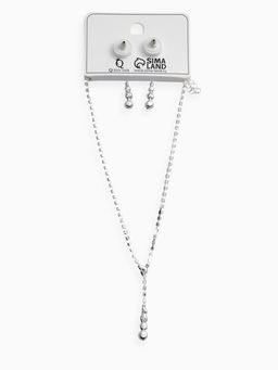 Набор 2 пред-а: серьги, колье "Вечерний шик" минимал, цвет белый в серебре