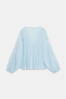 BLUSA BORDADOS CONTRASTE / Azul pastel - Zara фото 8