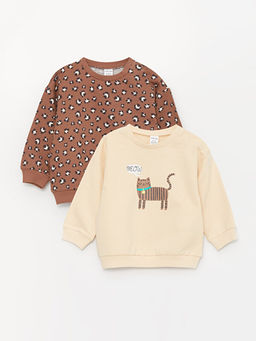 Bisiklet Yaka Uzun Kollu Bask?l? K?z Bebek Sweatshirt 2li