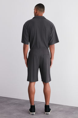 Fume Oversize/Genis Kesim Dokulu K?r?smaz Ottoman Sort TMNSS24SR00037