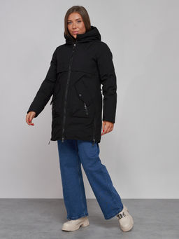 Зимняя женская куртка молодежная с капюшоном черного цвета 58622Ch - RoccaManer фото 4