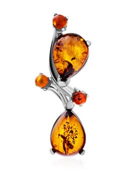 Кулон из натурального коньячного янтаря в серебре Эврика