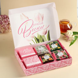 Набор с чаем С праздником весны, весовой чай 40 г (2 шт. х 20 г)., чай в пакетиках 21,6 (12 шт. х 1,8 г). - Фабрика счастья фото 2