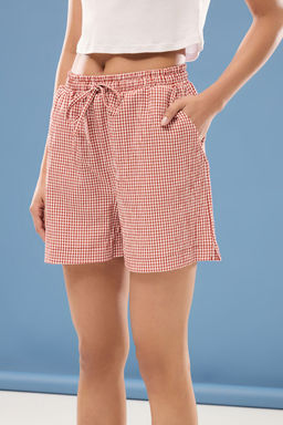 Trendyolmilla Kiremit Potikare Beli Lastikli Rahat Kesim Dokuma Sort & Bermuda TWOSS25SR00019