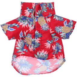 Рубашка для собак и кошек малых и средних пород "СТИЛЬНЫЙ БРО", цвет красный, принт ананасы с цветами, размер XL