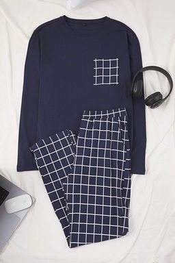 Lacivert Regular Kareli _rme Uzun Kol Pijama Tak_m_ TMNAW26PT00024