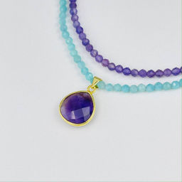 Колье двойное из Амазонита и Аметиста 38 см +