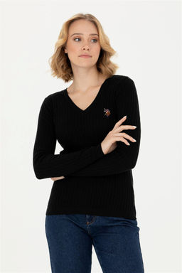 Женский черный базовый свитер с v-образным вырезом Неожиданная скидка в корзине - U.s. polo assn фото 3