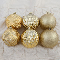 Ёлочные игрушки Саманта, шары новогодние, d=8 см, набор 6 шт., золото