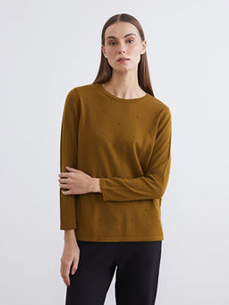 Bisiklet Yaka Kendinden Desenli Kad?n Triko Kazak