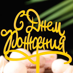 Цена за 2 шт. Топпер для торта «С днём рождения», золотой