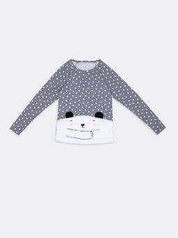 Хлопковый комплект с меховой мордочкой (джемпер и брюки) серого цвета в сердечко - Mark formelle фото 4