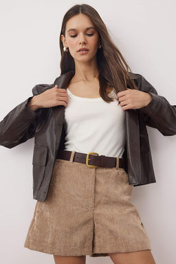 Bej Kadife Basic City Boy Sort & Bermuda TWOAW26SR00038 - Trendyolmilla фото 2