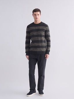 Bisiklet Yaka ?izgili Erkek Triko Kazak