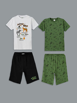 Bisiklet Yaka Erkek ?ocuk ?ortlu Pijama Tak?m? 2li