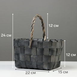 Корзина плетёная для хранения, 22×15×12 см, ручка h=12 см, ива, серая