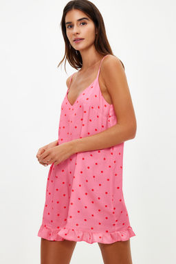 Pembe Puantiyeli F?rf?rl? Ip Ask?l? Viskon Dokuma Tulum THMSS21TU0140