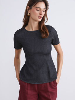 Bisiklet Yaka Peplum Jean Bluz