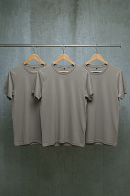 Gri 3lu Paket Slim/Dar Kesim Bisiklet Yaka Basic %100 Pamuk Tok Kumas T-shirt TMNSS19BO0007