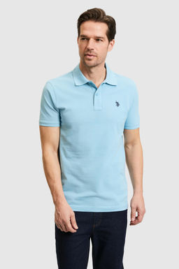 Erkek Slim Fit Polo Yaka Mavi Basic Ti__rt