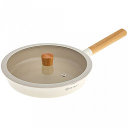 Zeidan Сковорода алюминиевая д28см, h6см, стеклянная крышка с силиконовым ободком и деревянной ручкой, внешнее жаропрочное антипригарное покрытие, внутреннее антипригарное покрытие Neogres, индукционное дно, силиконовые накладки, литая, подарочна