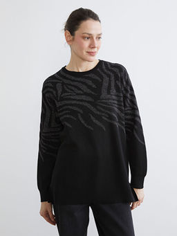 Bisiklet Yaka Desenli Kad?n Triko Kazak