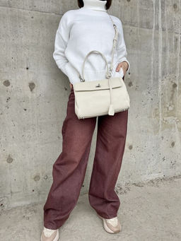 Женская кожаная сумка-портфель 8399-2 Кремовый - Sergio valentini фото 9