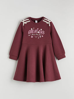 Bisiklet Yaka Bask?l? K?z ?ocuk Elbise