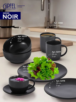 52181 GIPFEL Чайная пара NOIR: чашка 230 мл, блюдце 15 см. Материал: керамика. Цвет: черный.
