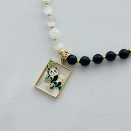 Колье на цепочке с подвеской из Селенита и черного Агата 40 см +