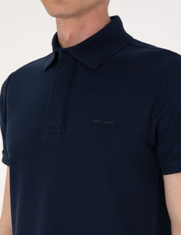 Lacivert Slim Fit %100 Pamuk K_vr_lmaz Amerikan Pike Polo Yaka Basic Ti__rt