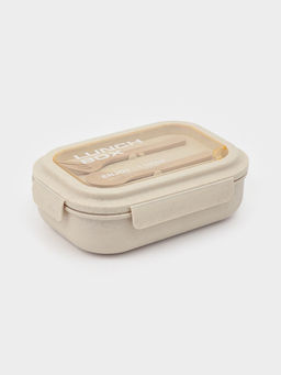 Ланч-бокс , 3 отделения, вилка и ложка, размер 22х16х6,5 см, цвет бежевый