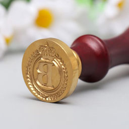 Печать для сургуча с деревянной ручкой «Корона с буквой B», 9×2.5×2.5 см