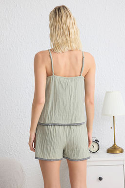 Trendyolmilla Yesil %100 Pamuklu Etnik Serit Aksesuarl? Muslin Sortlu Dokuma Pijama Tak?m? THMSS25PT00135  фото 5