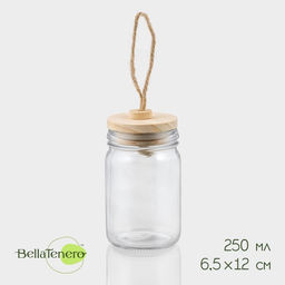 Банка для сыпучих продуктов BellaTenero «Эко», 250 мл, 6.5×12 см, с бамбуковой крышкой, стекло, прозрачная