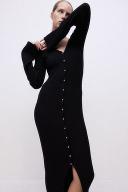 Rib-knit button-front dress