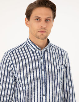 Рубашка Slim Fit темно-синяя с длинnym рукавом