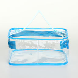 Косметичка-сундучок на молнии, маленькая, с ручкой, прозрачная, голубая - Simaland фото 2