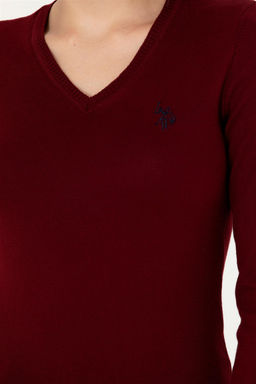 U. S. Polo Assn Женский бордовый базовый свитер с v-образным вырезом - U.s. polo assn фото 6