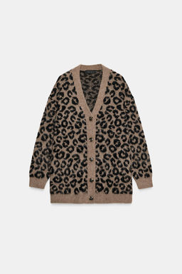 OVERSIZED ANIMAL JACQUARD KNIT CARDIGAN - Zara фото 5