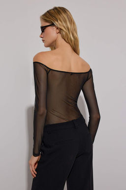 Siyah Duz Carmen Yaka Uzun Orme Tul Body TPRAW26BD00019 - Trendyolmilla фото 4