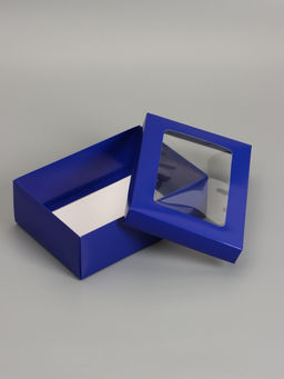 Цена за 5 шт. Коробка складная, крышка-дно, с окном, синяя, 24 х 17 х 8 см