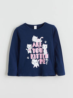 Bisiklet Yaka Bask?l? K?z ?ocuk Ti??rt